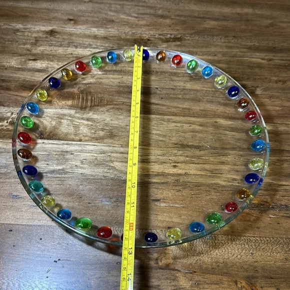 Gorgeous Lrg Glass Multi Color Beaded Embellished 13” Serving Tray Platter Plate - Picture 7 of 7